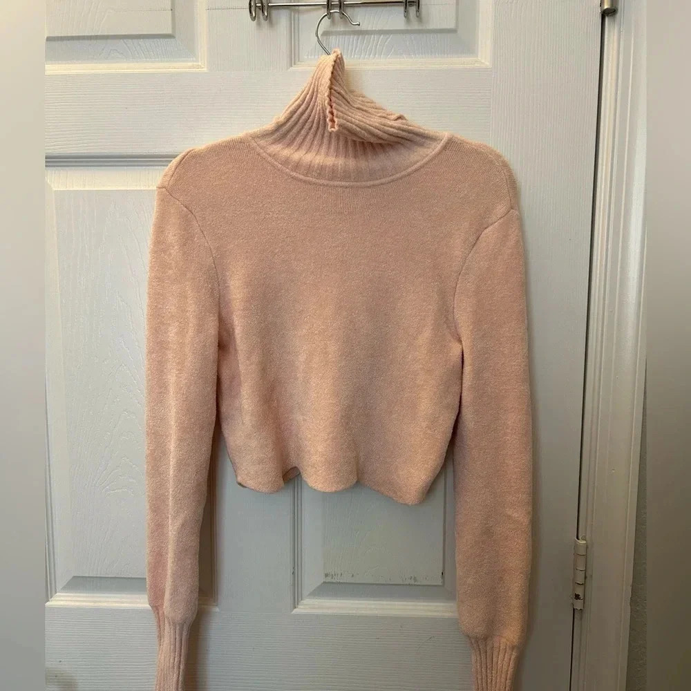 Ronny Kobo Cropped Turtle Neck in Light Pink